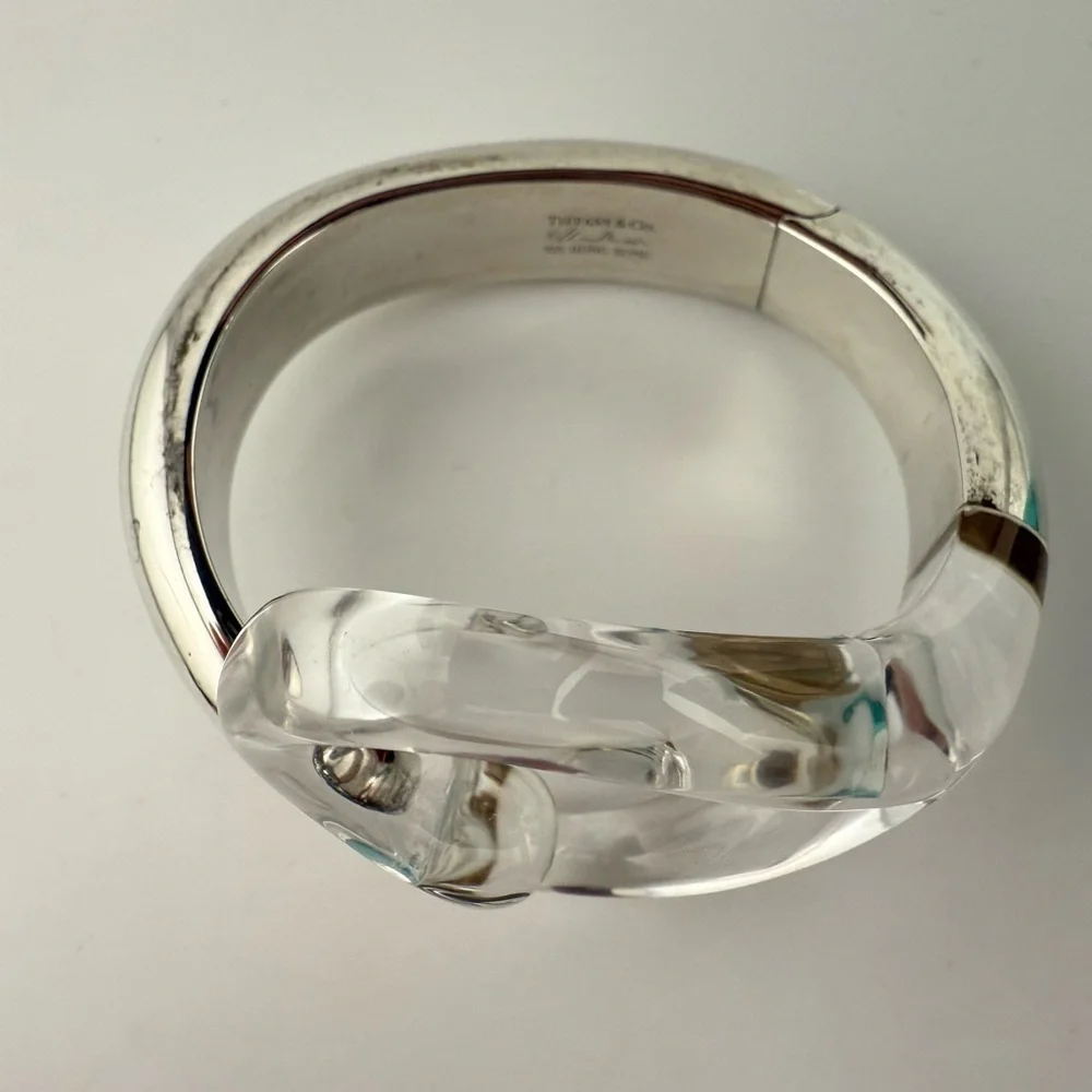 RARE Tiffany & Co. Rock Crystal Open Heart Cuff Bracelet Silver - Picture 5 of 10